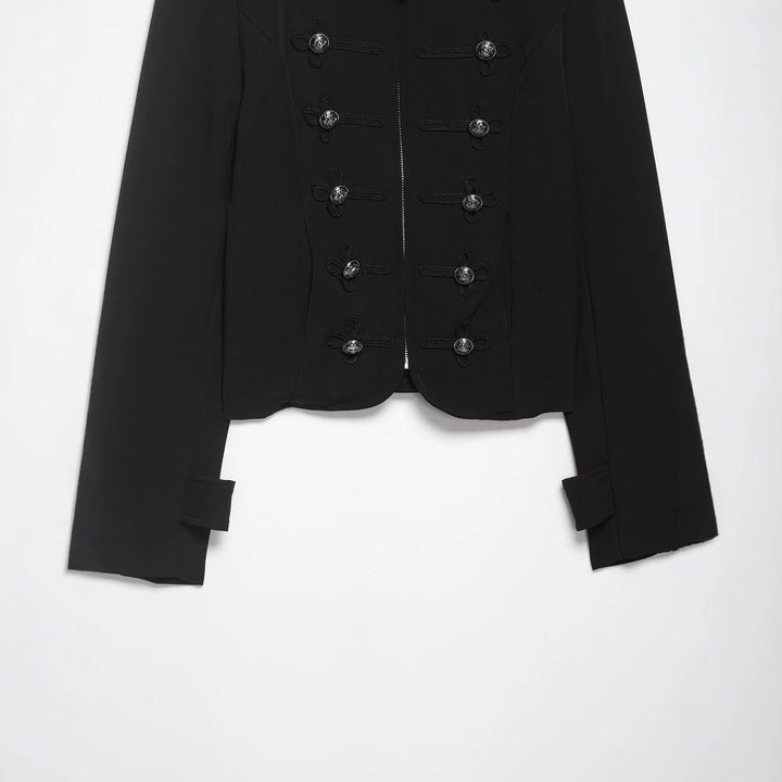 Dam Military-Inspired Kort Jacka med Stå Krage, Dekorativ Cords, och Epaulettes