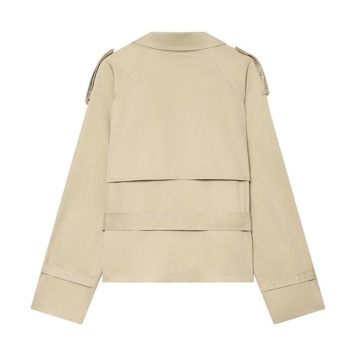 Dam kort Boxy trench med Double Breasted, midjebälte och Shoulder Tabs