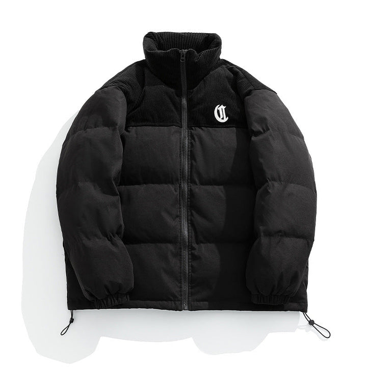 Unisex Vadderad Quiltad Jacka med Cord Panel, Stå Krage och Drawstring