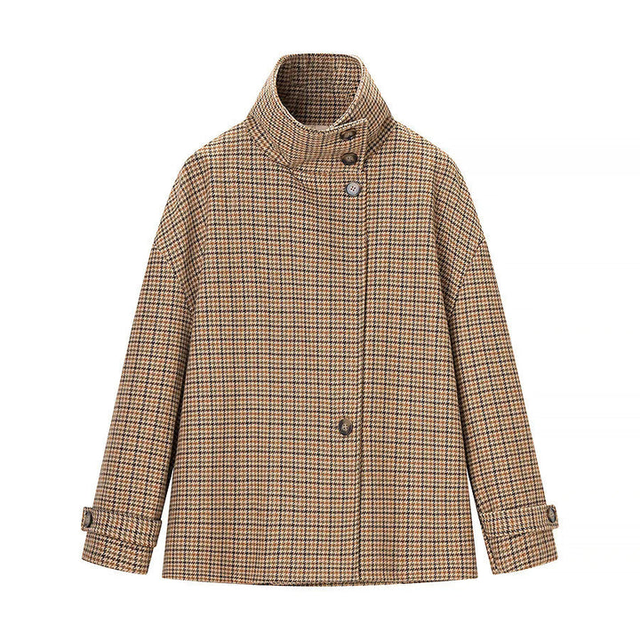 Dam trendig houndstooth övergångsjacka med high ståkrage och adjustable cuffs