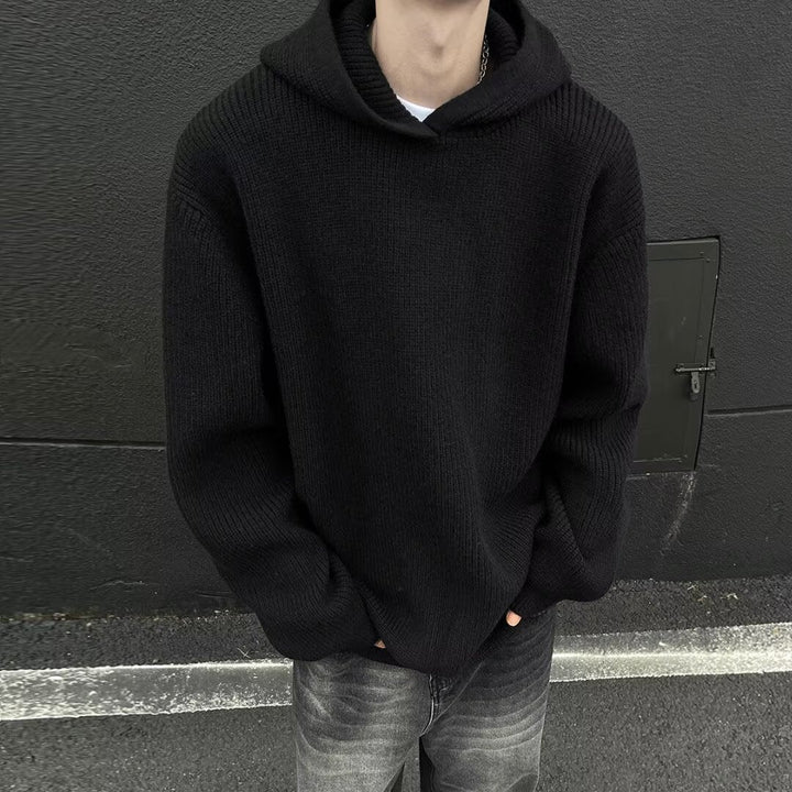 Herr Chunky Stickad Tröja med Luvtröja