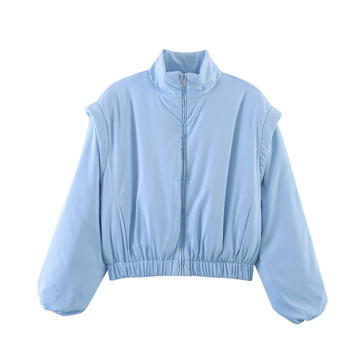 Dam Vadderad Kort Stå Krage Jacka med Elastic Nederkant och Balloon Ärmar
