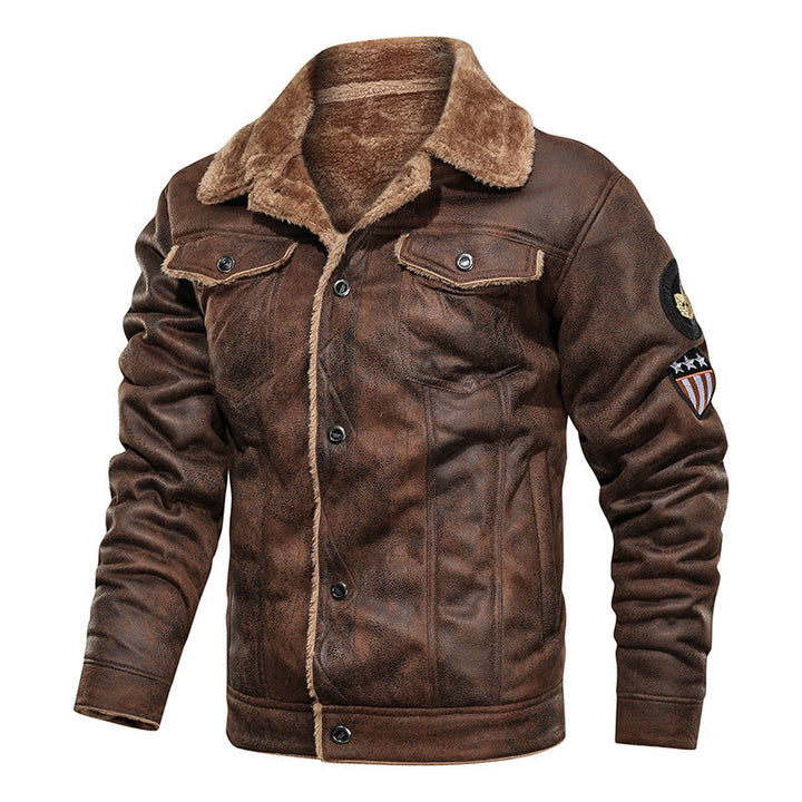 Herr Suede Jacka med Teddyfoder och Militär Patches
