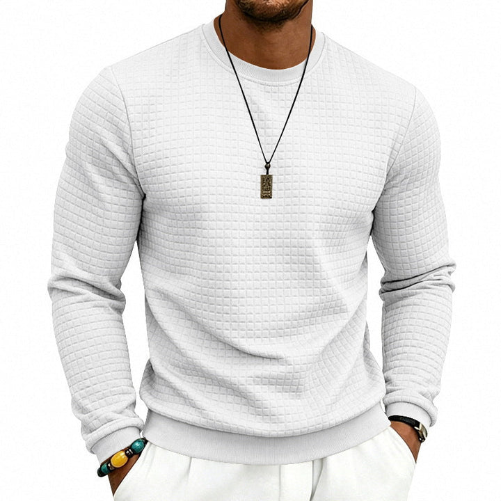 Herr Strukturerad Round Neck College-Tröja med Waffle Texture och Ribbstickade Muddar