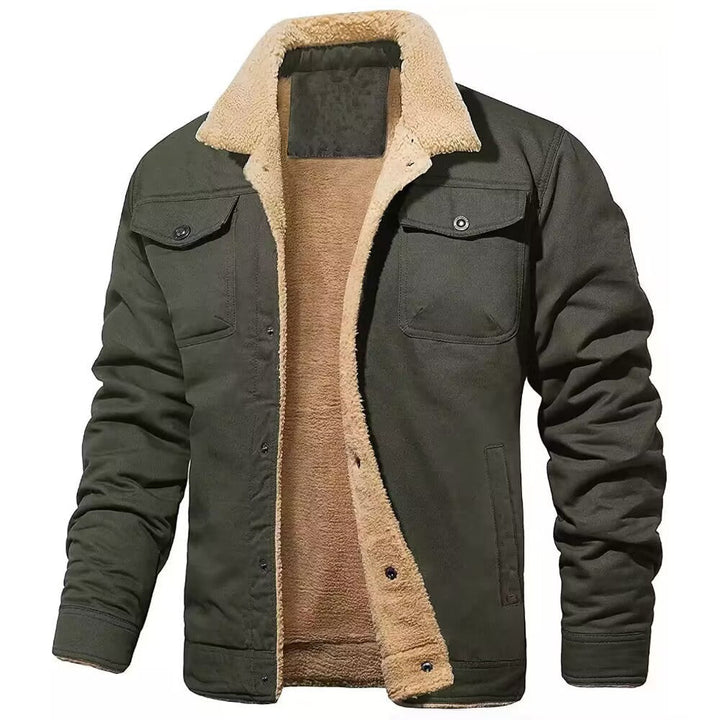 Herr Robust Canvas Blouson med Full Sherpa Foder och Skjorta Krage