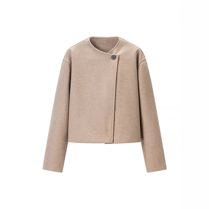 Dam kort skärning ull Mix Boxy jacka med Asymmetrical knappslå