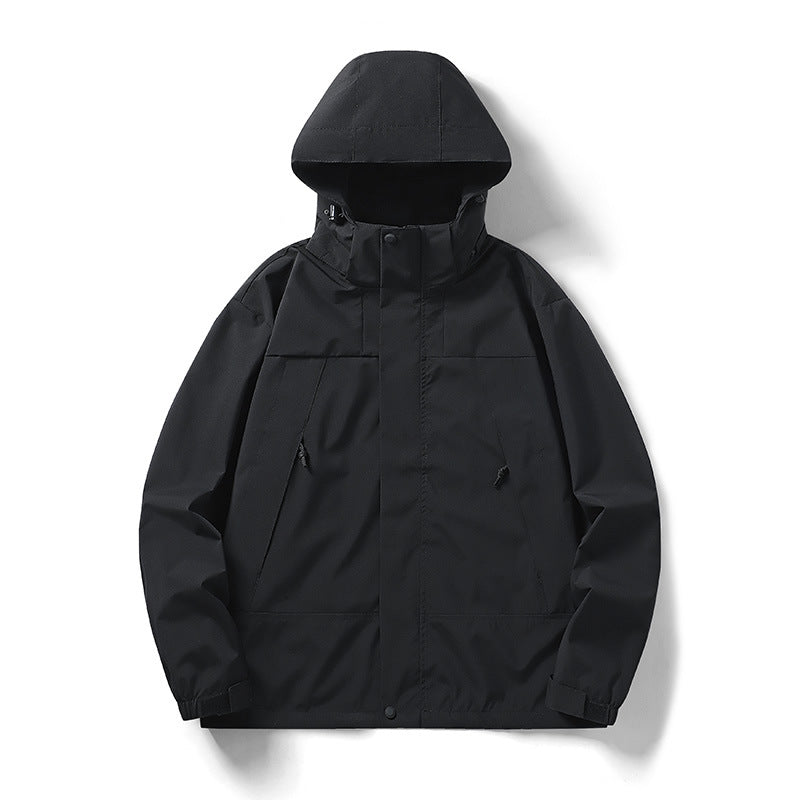 Herr tvåfärgad lätt softshell utomhusjacka med huva, vind- och vattenresistent membran
