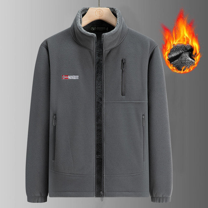 Herr Termisk Fleece Jacka med Sherpa Foder, Hög Stående Krage och Vattenavvisande Dragkedjor