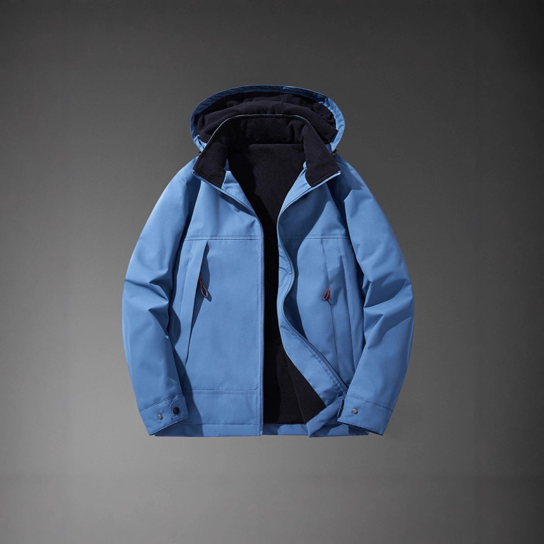 Men Vattenavvisande Multi-Pocket Jacka med Huva och Fleecefoder