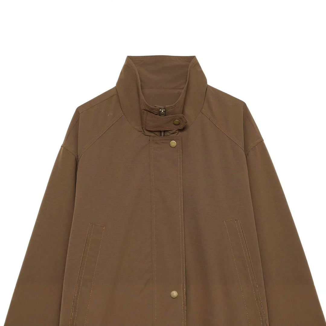 Dam Övergångsjacka med Standing Krage, Drawstring och Utility Fickor