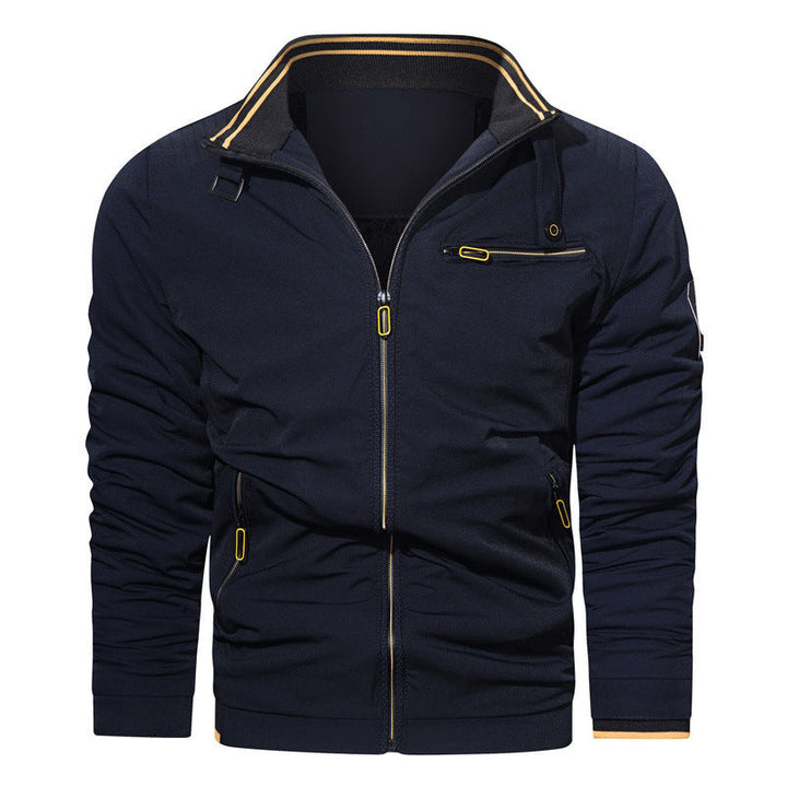 Herr Sporty-Urban College Jacka med Stående Krage, Zip Fram, och Utility Detaljer