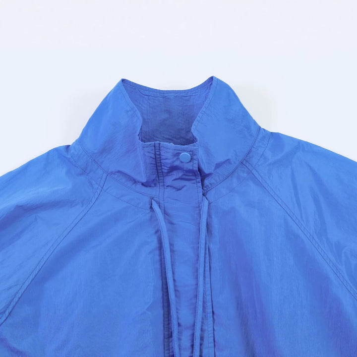 Dam Lätt Windbreaker Jacka med Hög Stå Krage, Drawstring Nederkant och Raglan Ärmar