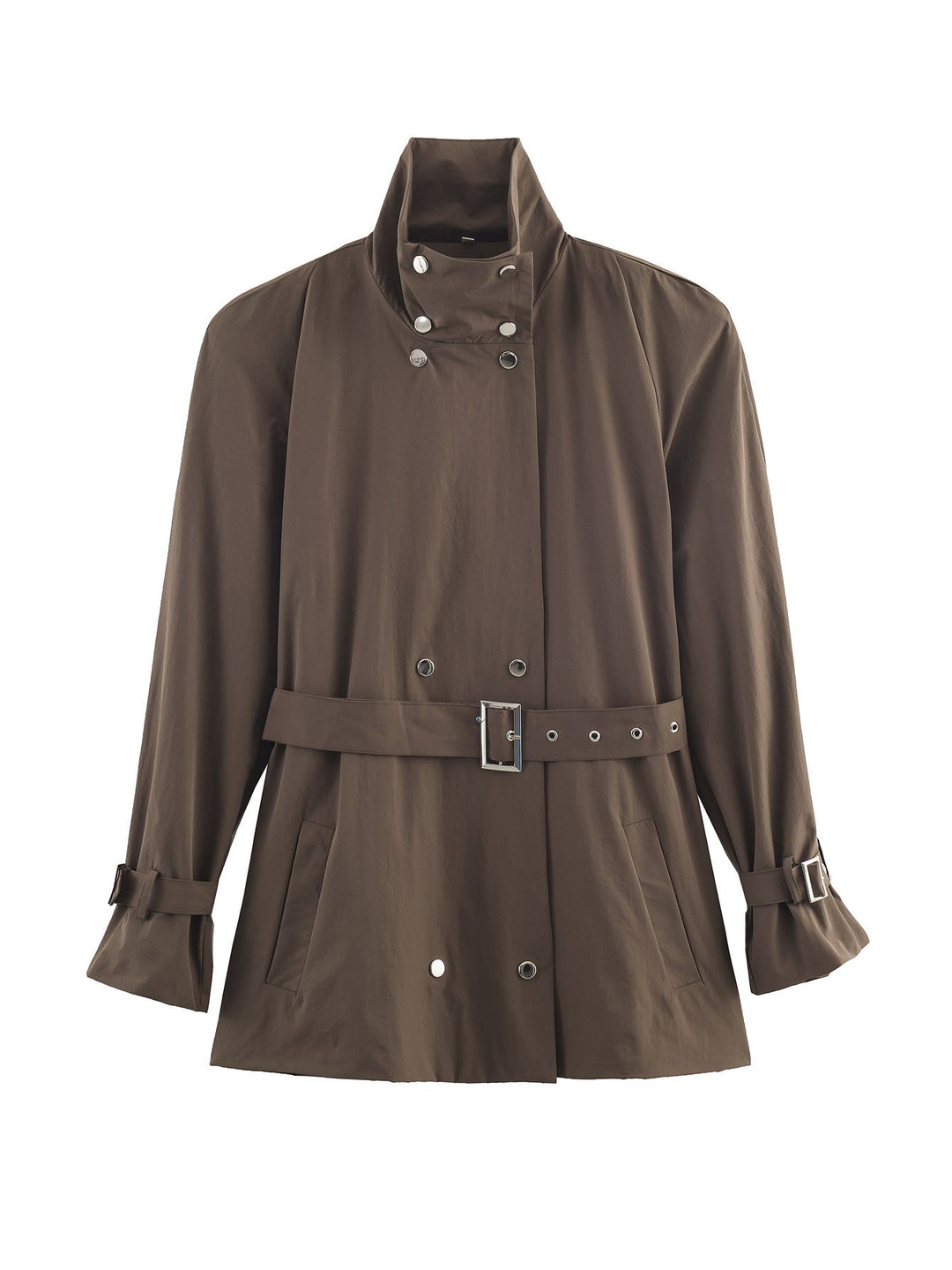 Dam Kort Tailored Trenchcoat med Stå Krage och Tie Belt