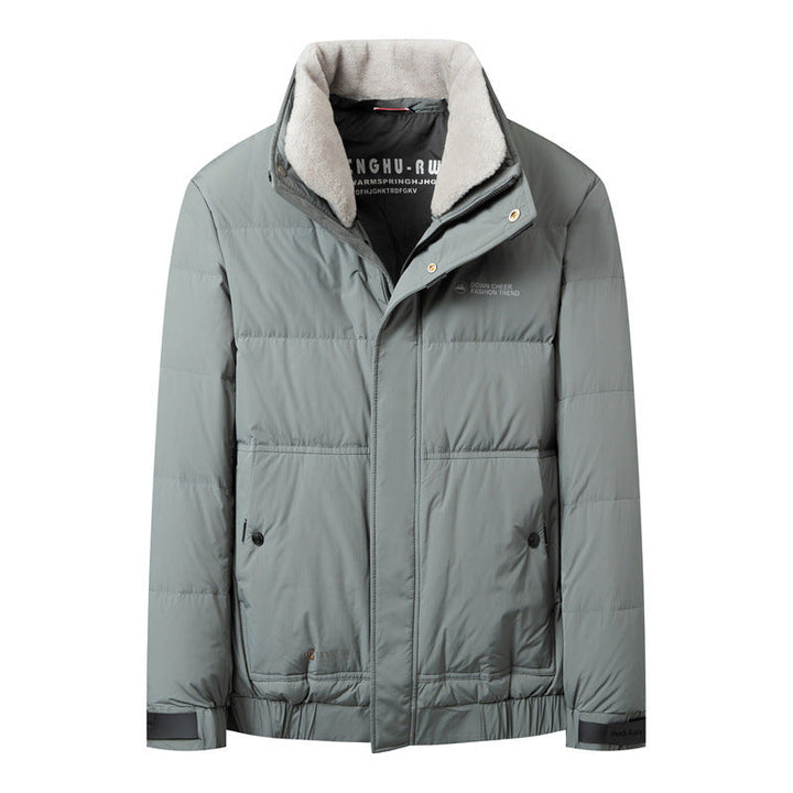 Herr Short Vadderad Jacka med Hög Faux Fur Krage, Vattenavvisande Yttre Skal och Termisk Isolering