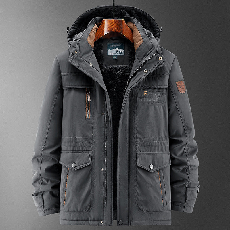 Herr Robust Vadderad Fält Parka med Teddyfoder, Huva, och Multi-Functional Fickor