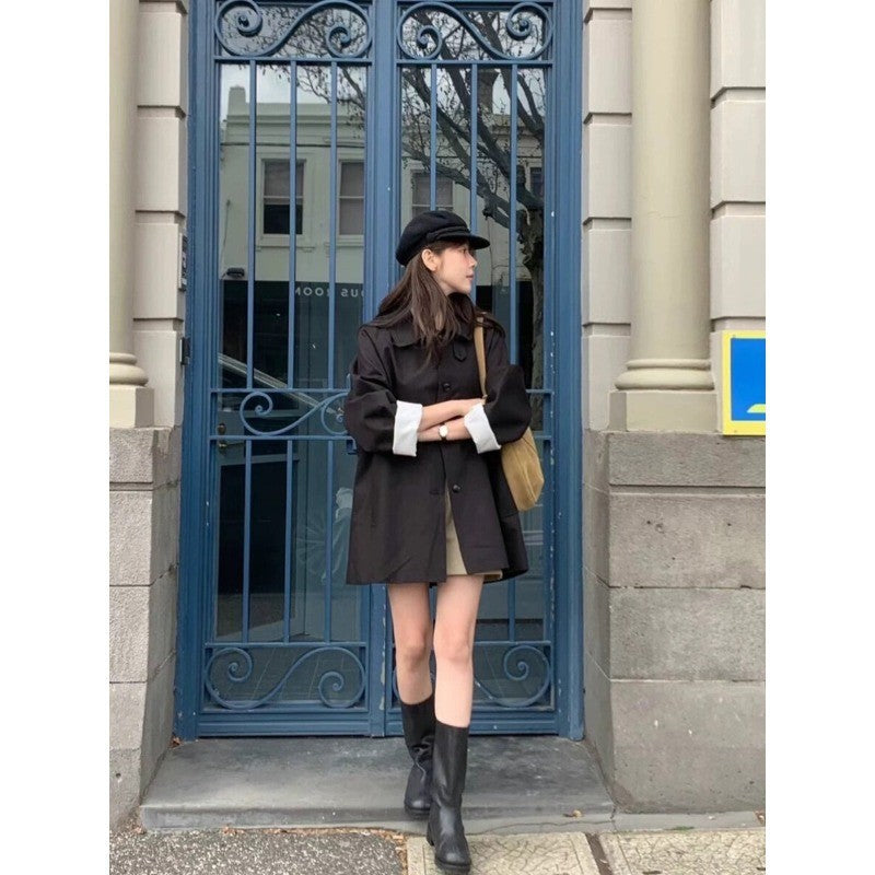 Dam kort oversize trenchcoat gjord bomull Blend med skjortkrage