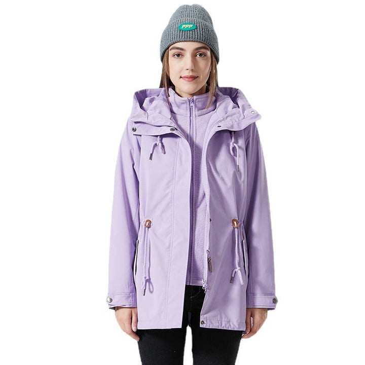 Dam vattenavvisande figurnära Parka jacka med huva och dragsko