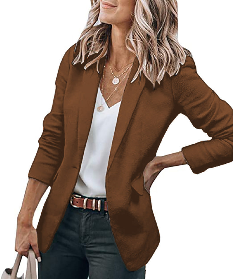 Dam Loose Open blazer med Three-Quarter ärmar och fickor