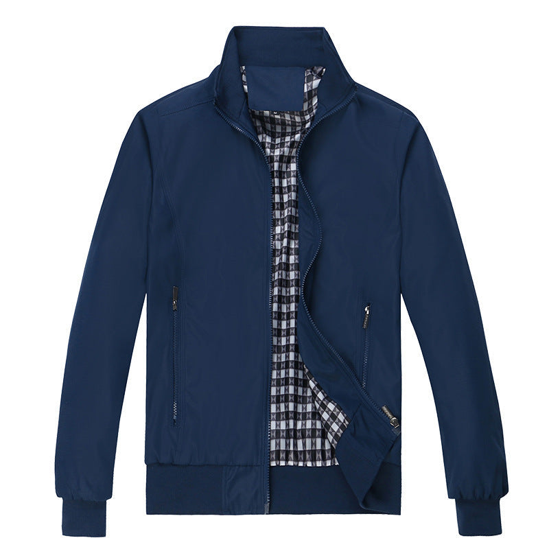 Herr Urban Stående Krage Blouson Tillverkad av Wind-Resistant Softshell med Checkered Termisk Foder