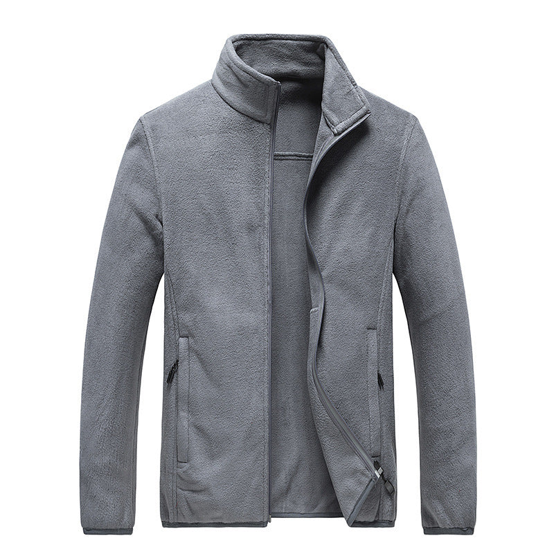 Herr Fleece Jacka med Hel Dragkedja, Stående Krage, och Praktisk Zip Fickor