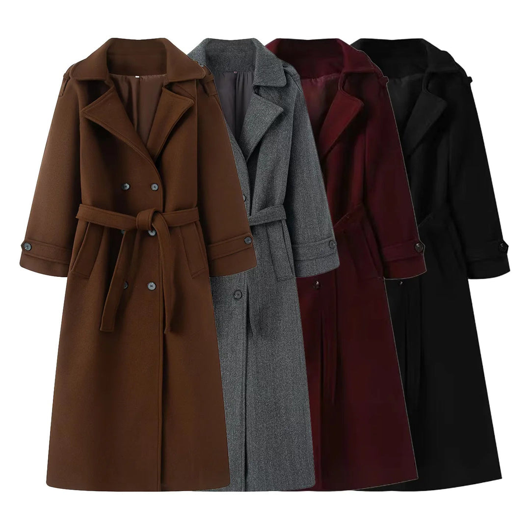 Dam longer ullblandning trenchcoat med sjalkrage, midjebälte, och double-breasted knäppning
