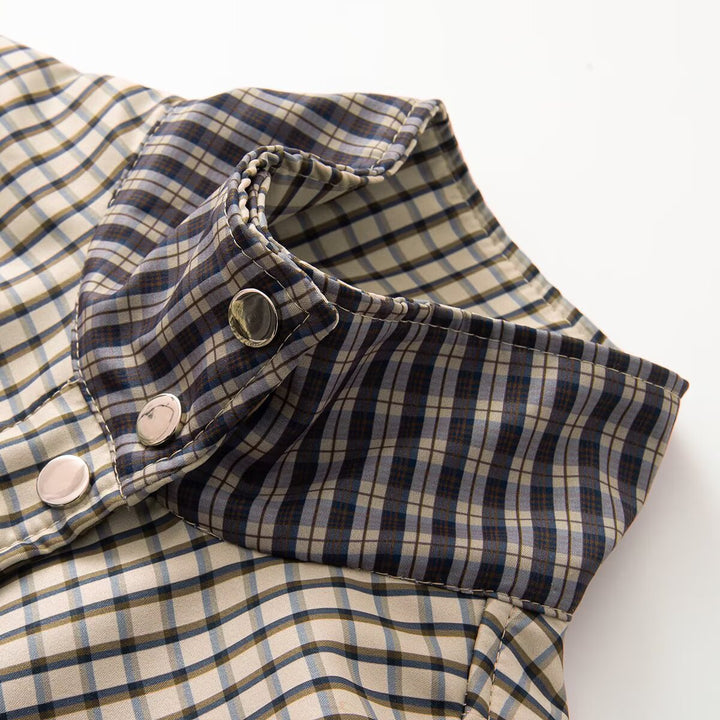 Dam Lätt Checked Parka Jacka med Drawstring Waist och Stå Krage