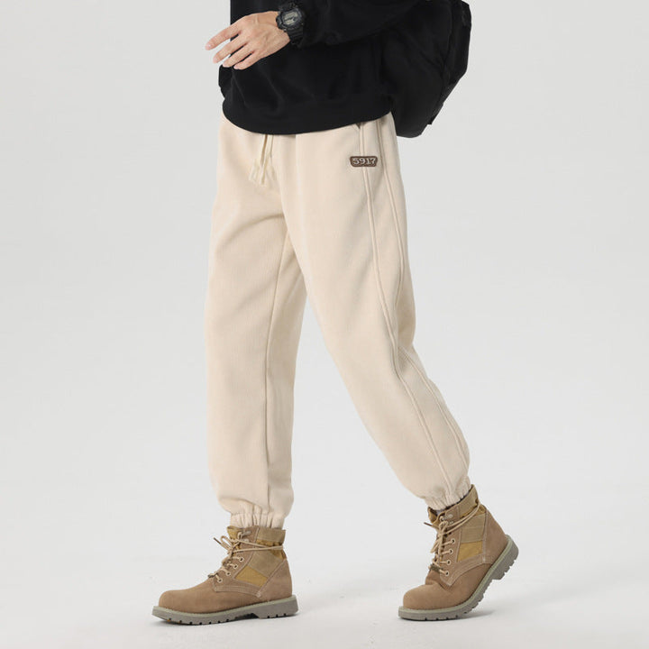 Herr Bekväm Sweat Jogging Byxor med Elastic Dragsko, Pre-Shaped Sömmar, och Ribbstickade Muddar