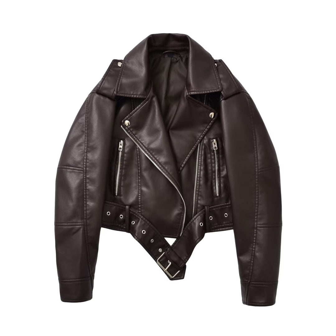 Dam Tailored Faux Läder Bikerjacka med Belt