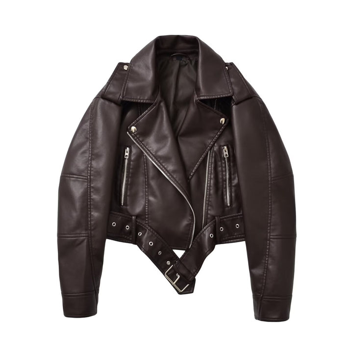 Dam Tailored Faux Läder Bikerjacka med Belt