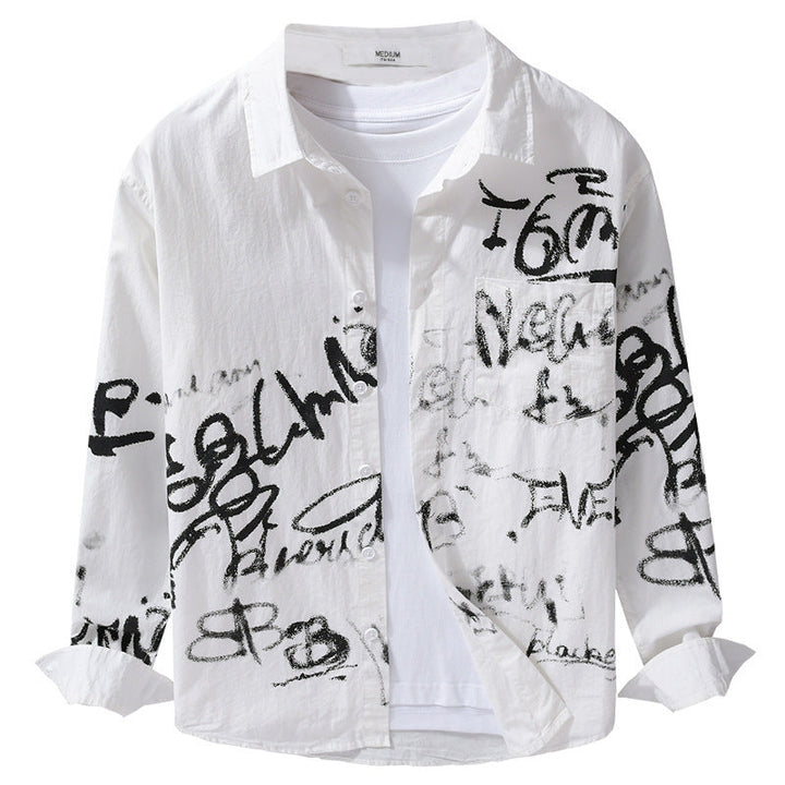 Herr Casual Overshirt med Grafisk Scribble Tryck och Bröstficka