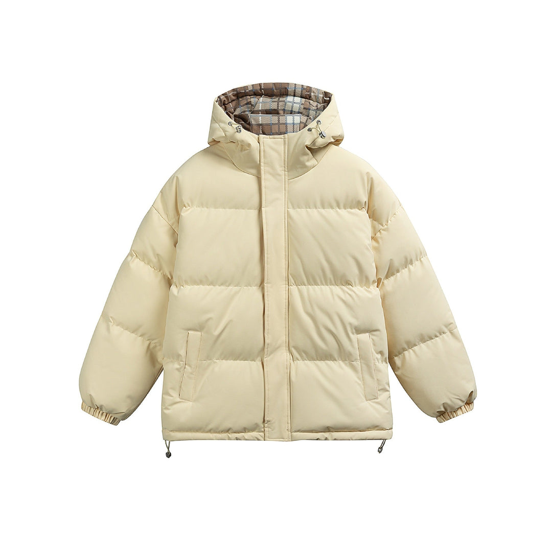 Dam Vadderad Oversized Quiltad Jacka med Huva, Hög Krage och Rutig Foder