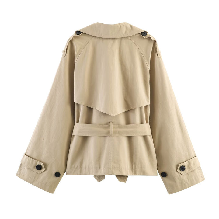 Dam Kort Cape Trenchcoat med Double-Breasted Knapp Knäppning och Tie Belt