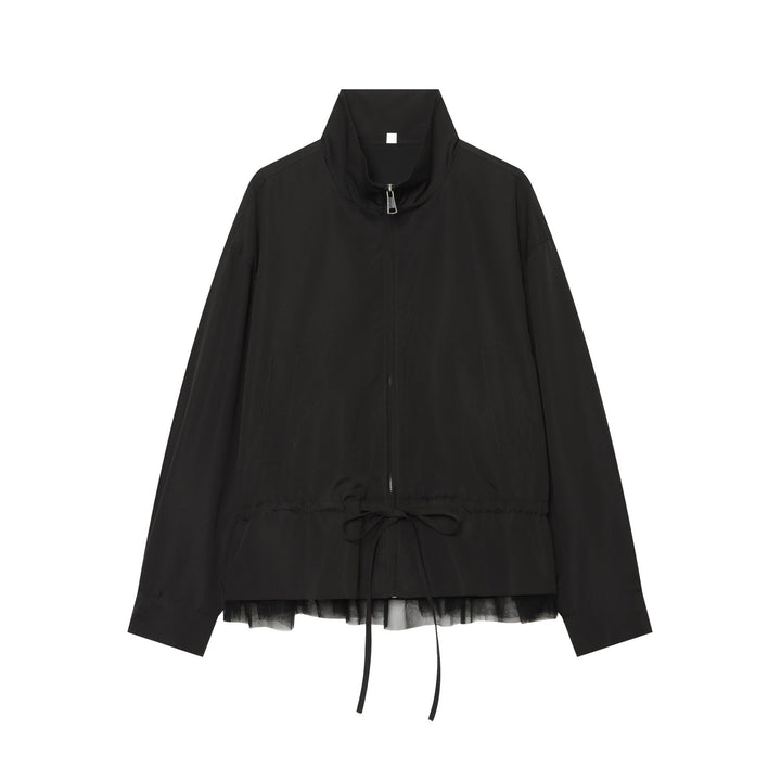 Dam Lätt Adjustable Vindjacka med Ståkrage, Dragsko och Tulle Kant