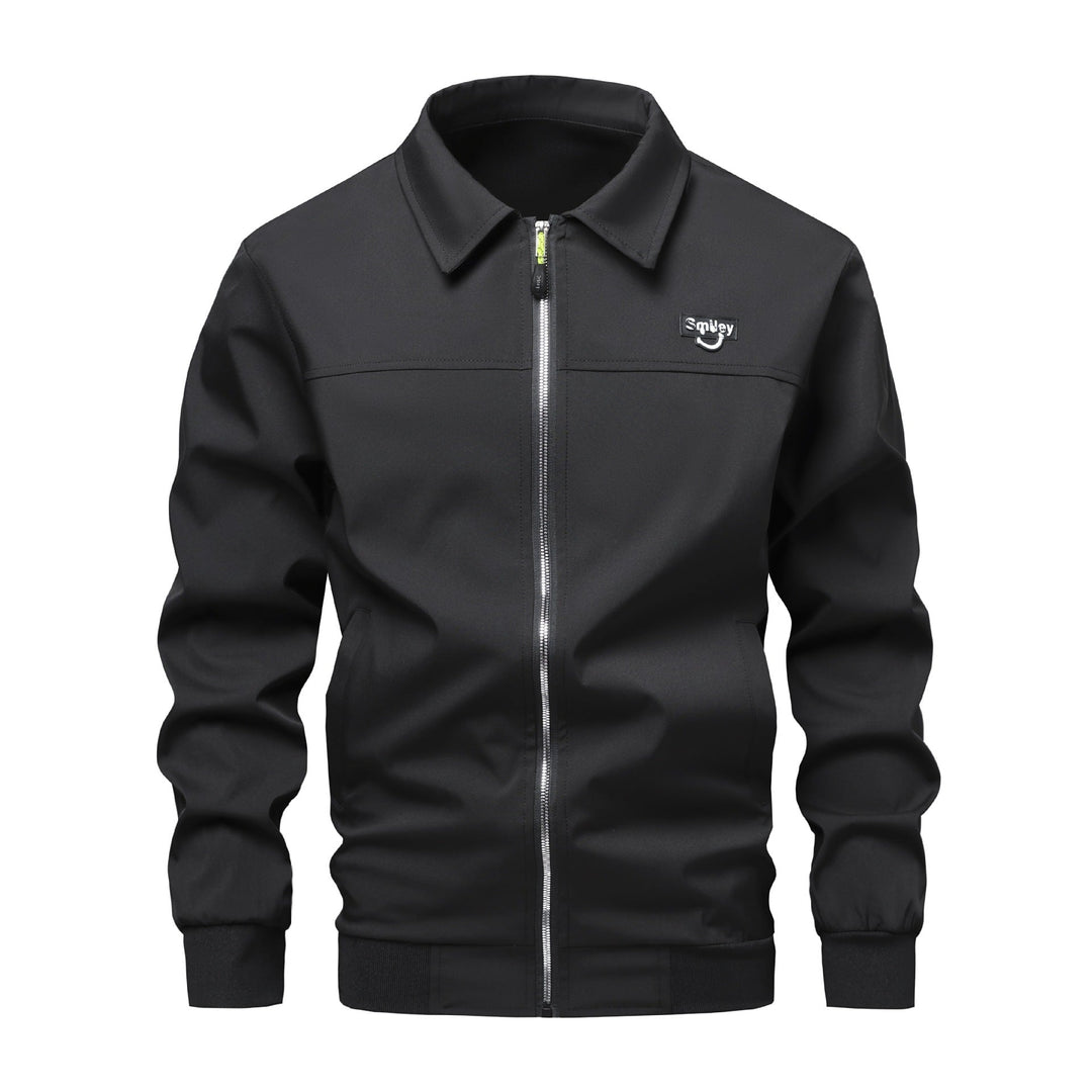 Herr Collar-Zip Blouson Tillverkad av Softshell med Ribbad Muddar och Smiley Patch