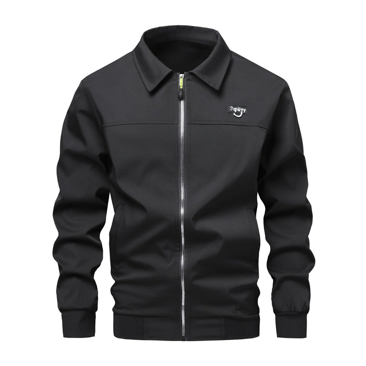 Herr Collar-Zip Blouson Tillverkad av Softshell med Ribbad Muddar och Smiley Patch
