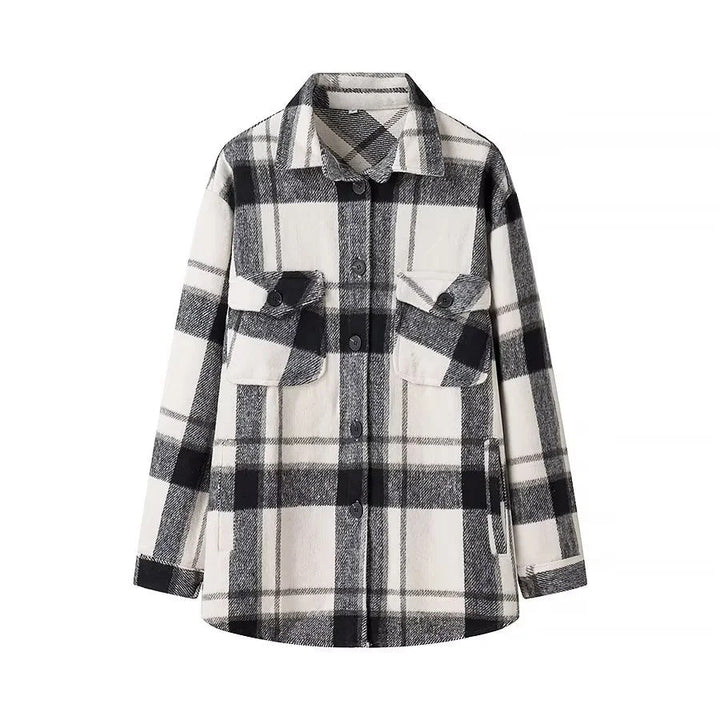 Dam rutig overshirt i shacket stil med patch bröstfickor