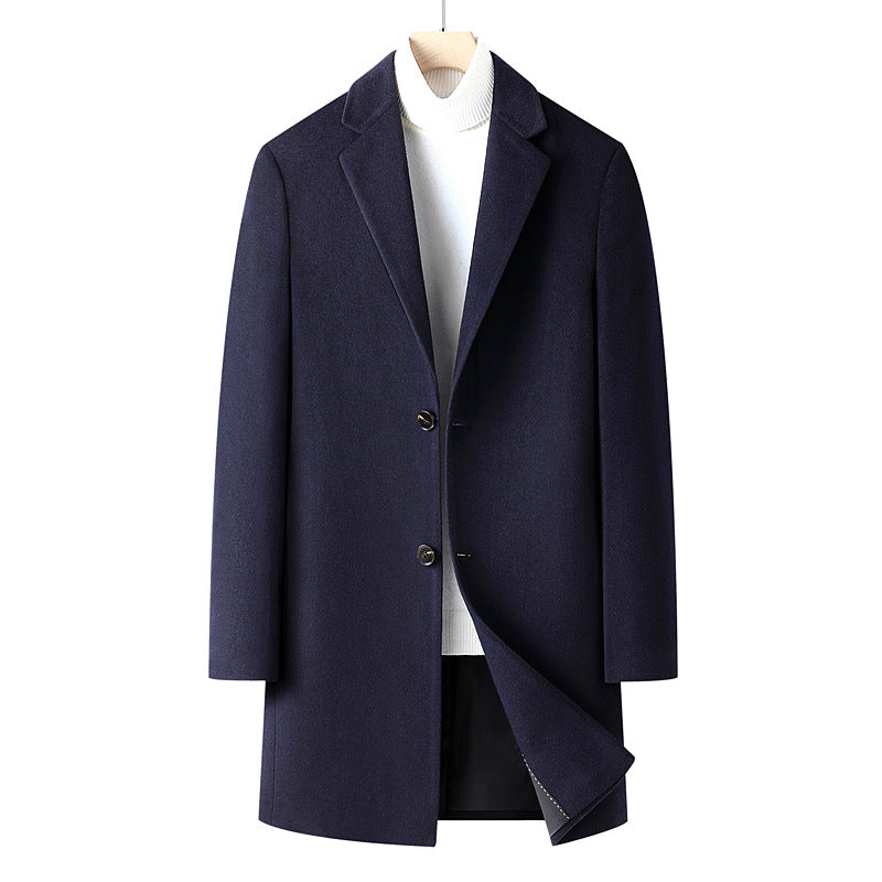 Herr Single-Breasted Ull Blandning Overcoat med Narrow Lapels och Smal Passform