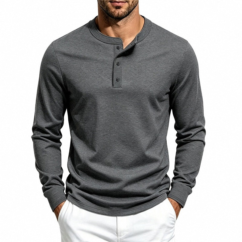 Herr Smal-Passform Termisk Lång Ärm med 3-Knapp Henley Neck