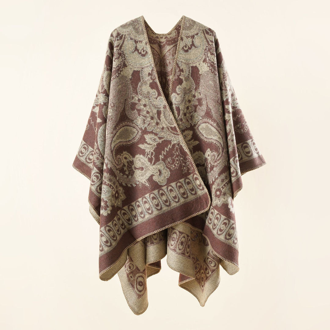 Dam jacquard-woven oversized ruana med ornamentation och open kimono fall drape