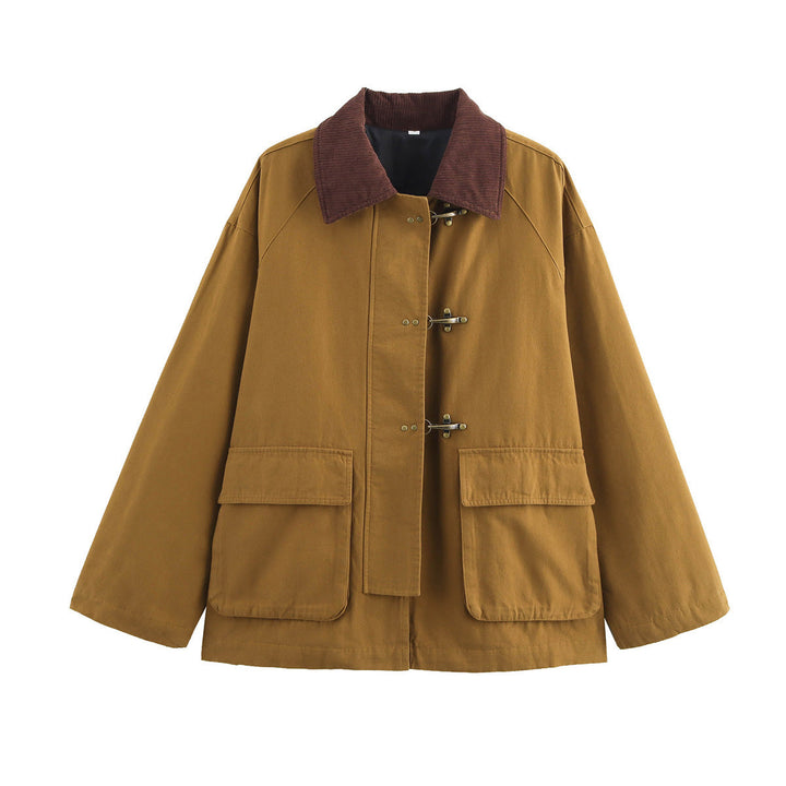 Dam trendig field jacka med manchester krage, toggle fastenings och stor flap fickor