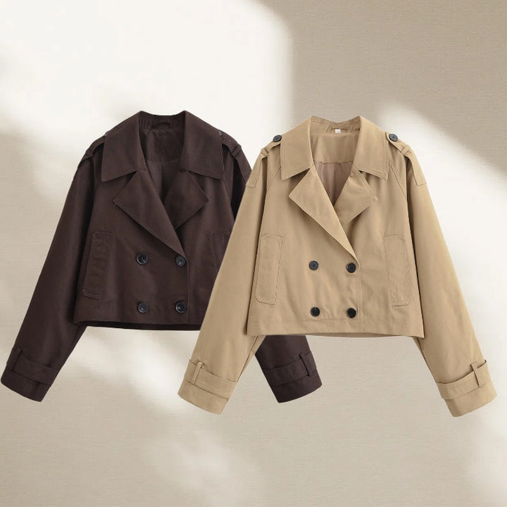 Dam kort trenchcoat med Double-Breasted knappslå och Epaulettes