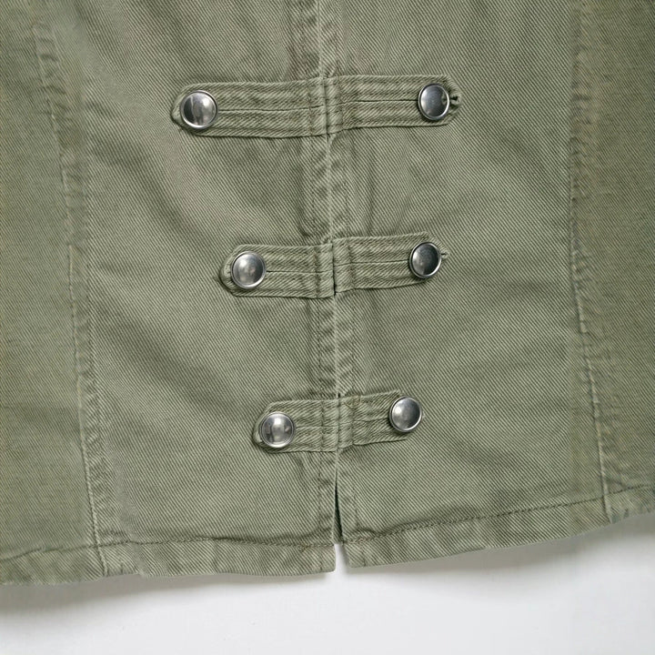 Dam Kort Military Jacka med Stå Krage, Dekorativ Knapp Knäppning, och Fitted Silhuett