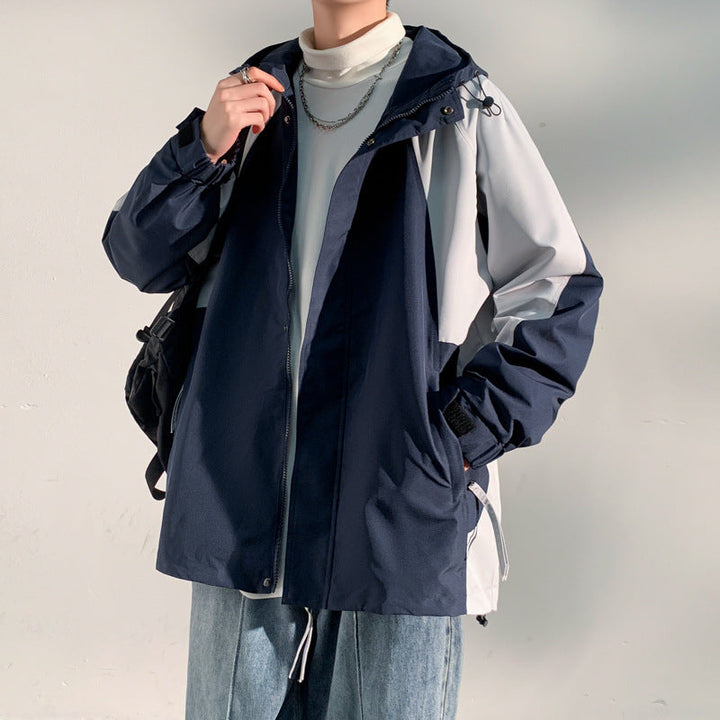 Herr two-lager softshell overlay jacka med huva, vind och vatten avvisande membran och justerbar fåll