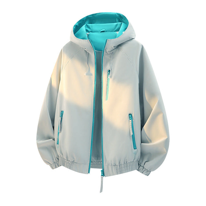 Dam lätt med huva shell jacka in urban look med kontrasterande foder, zippered fickor, och elastic fåll