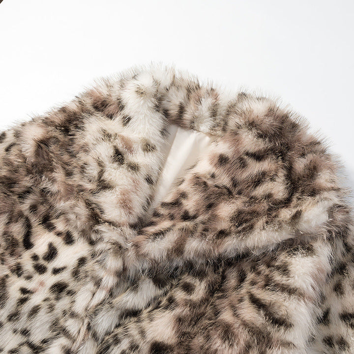 Dam kort skärning Cozy Faux Fur kappa med Leopard tryck och ståkrage