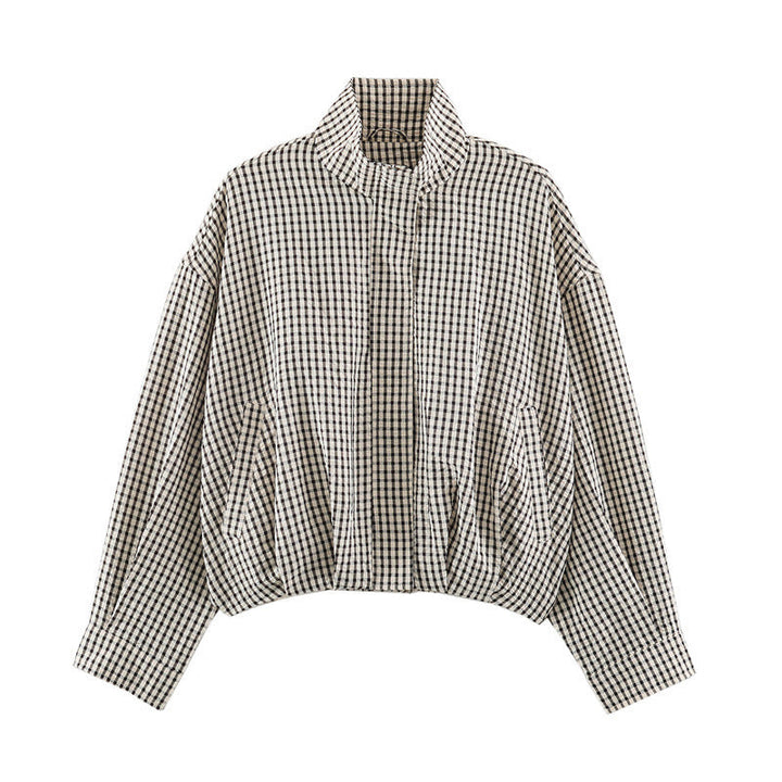 Dam Oversized Rutig Blouson Jacka med Ståkrage