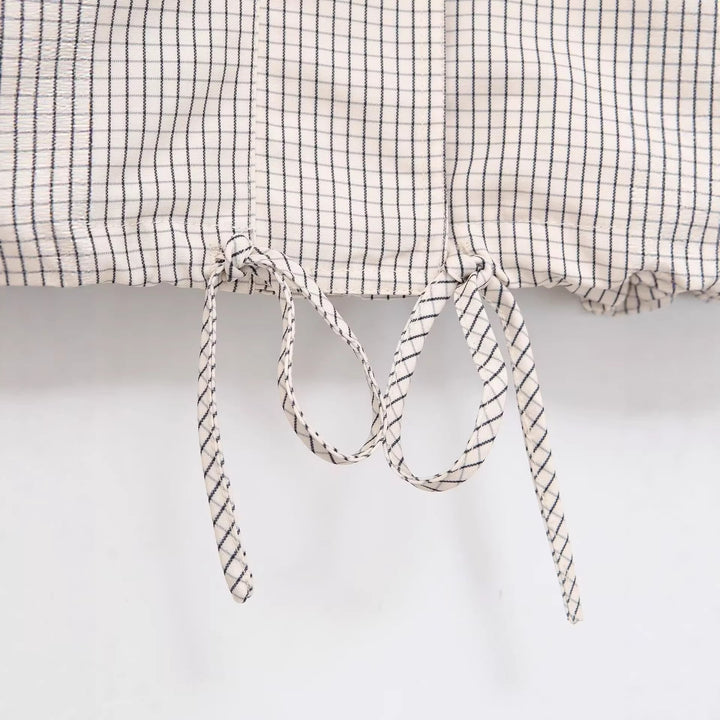 Dam Checked Kort Jacka med Stå Krage, Drawstring och Dold Dragkedja