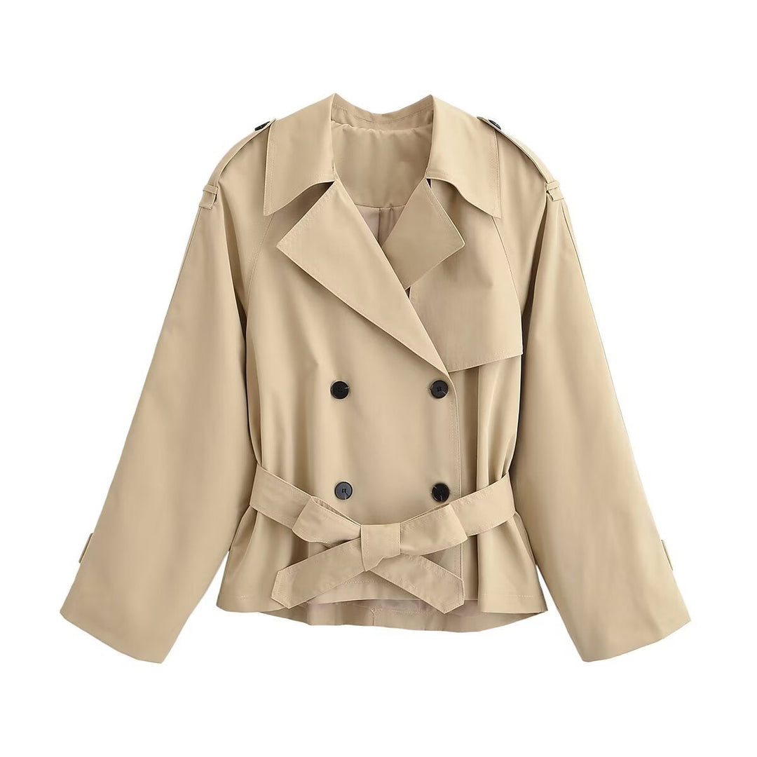 Dam 30+ Kort Tailored Kort Trenchcoat med Double-Breasted Knapp Knäppning och Tie Belt