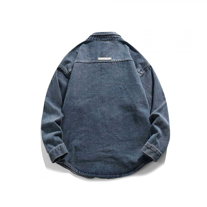 Herr boxig Jeans Workshirt med Tryckknapp Knäppslå, Raglan Ärmar, och Rounded Fåll
