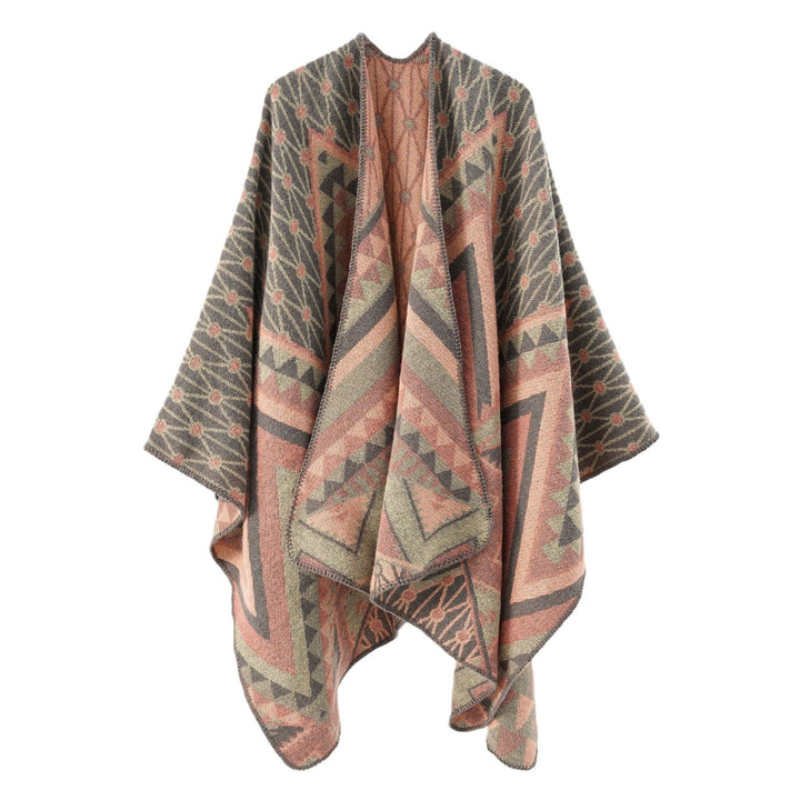 Dam Structured Jacquard poncho Overlay med Graphic Ethno mönster och Open kimono Fall